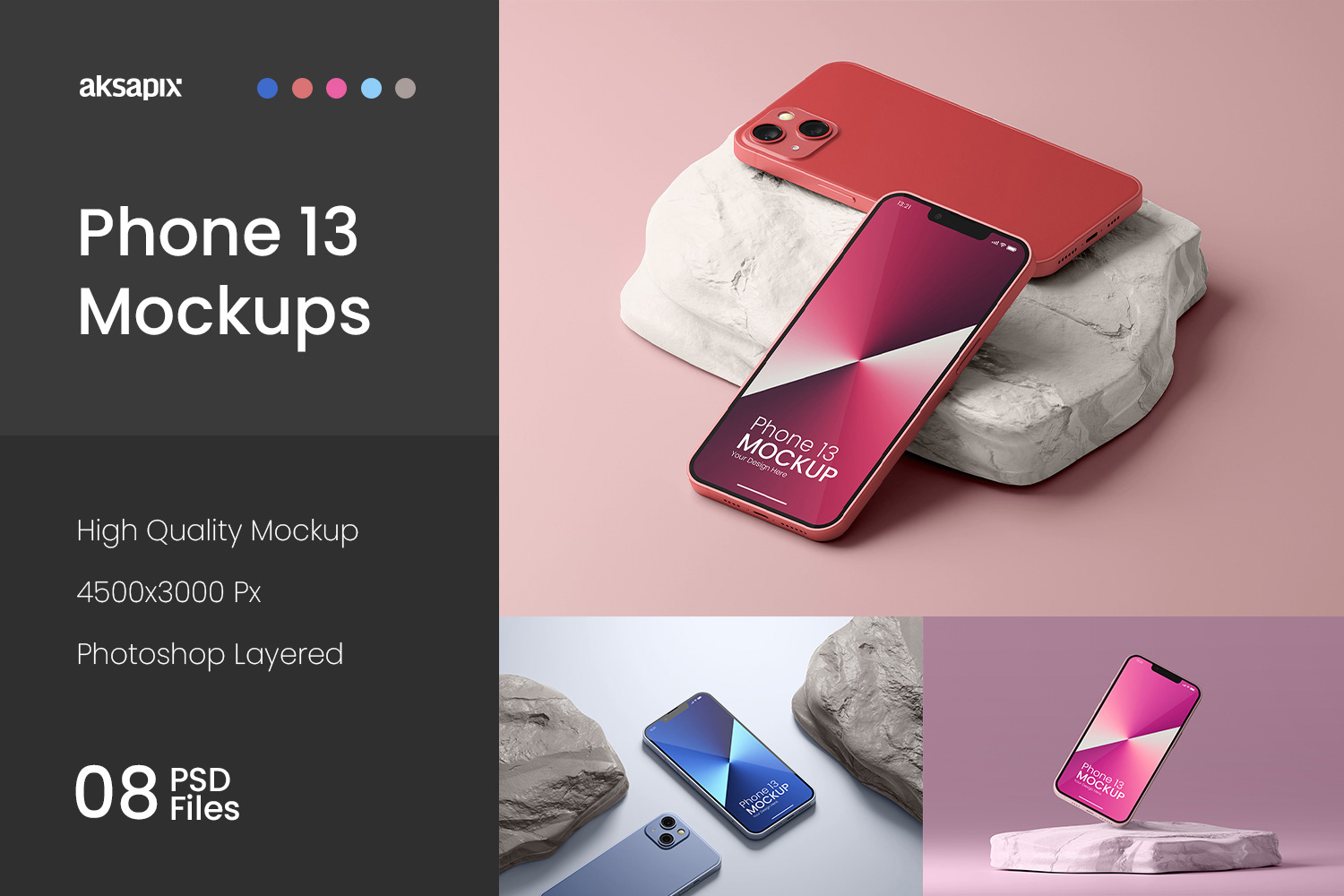 高质量手机模型 UI/UX 设计展示设备样机 iPhone 13 Mockup
