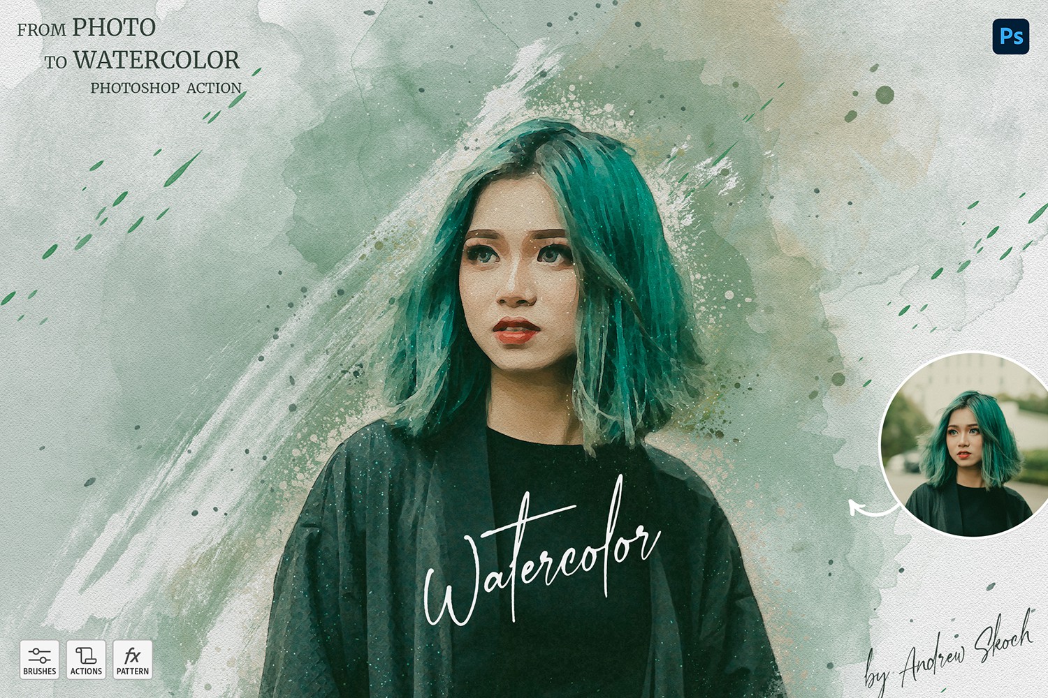 9套水彩效果动作和样机模板 Watercolor Bundle