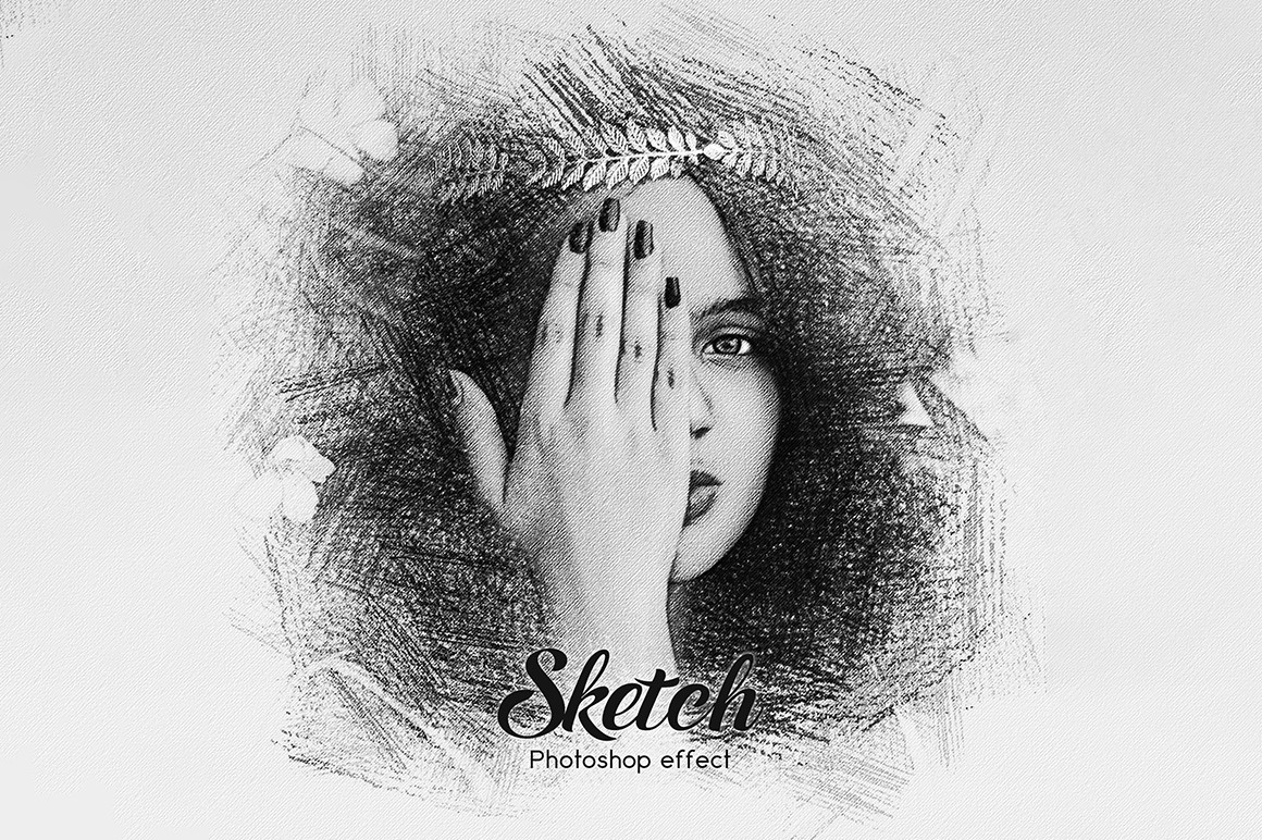 铅笔素描照片效果样机模板 Pencil Sketch Photo Effect