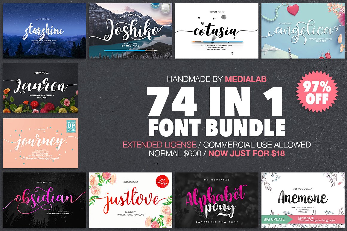 英文字体大合集 74 IN 1 FONT BUNDLE
