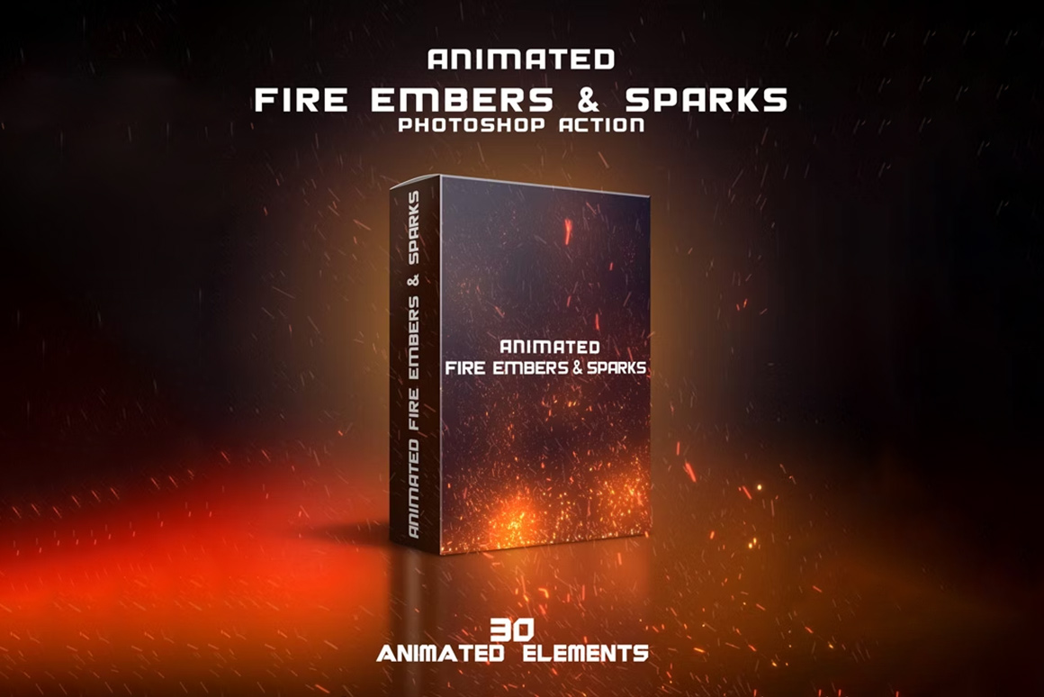 一键生成动态火焰燃烧效果PS动作 Animated Fire Embers & Sparks Photoshop Action