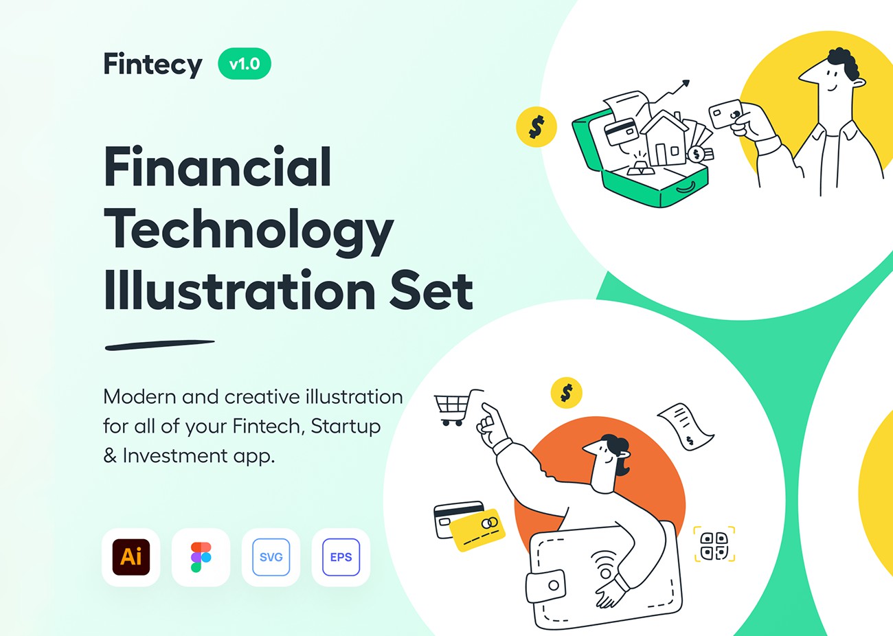 金融科技创业和投资现代创意插图 Fintecy – Fintech Startup Illustration Set