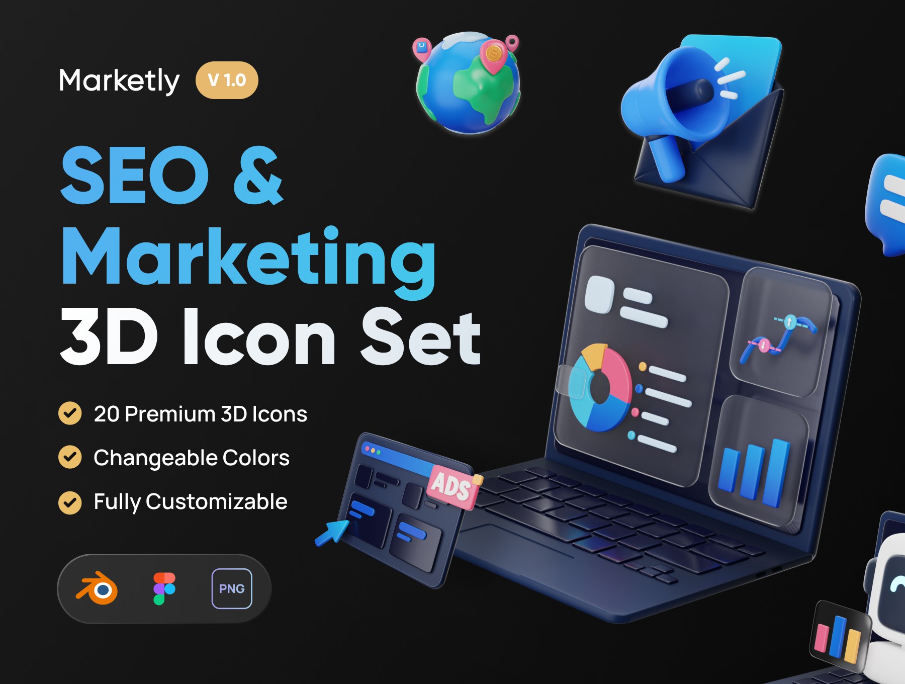 SEO和网络营销3D图标集 Marketly-SEO & Marketing 3D Icon Set