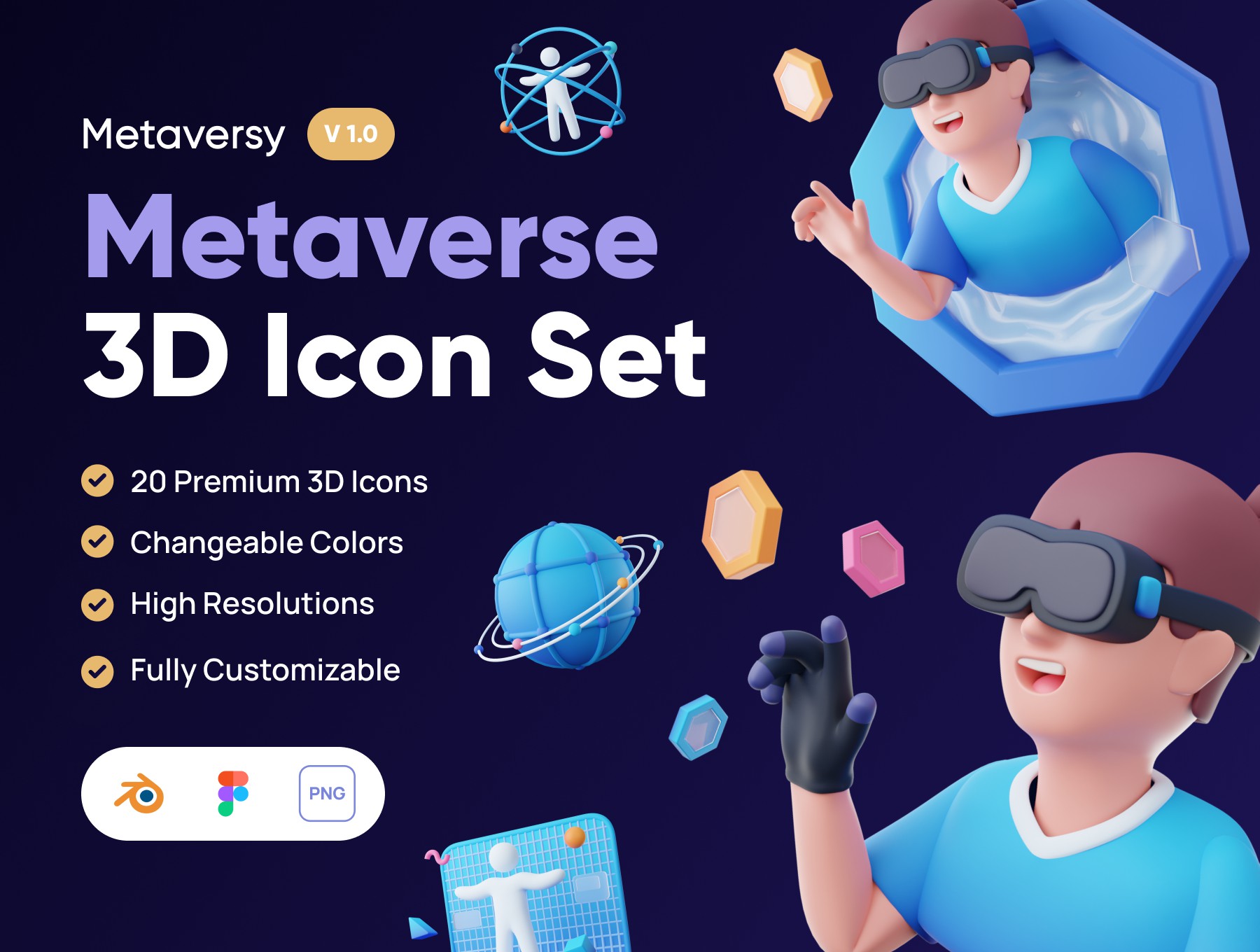 创意虚拟现实VR元宇宙3D图标 Metaversy-Metaverse 3D Icon Set