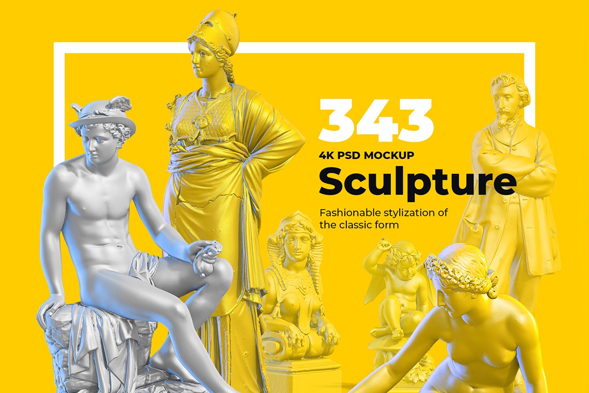 三维渲染文艺复兴天使男人女人雕塑模特素材 343 Sculptures Mockup