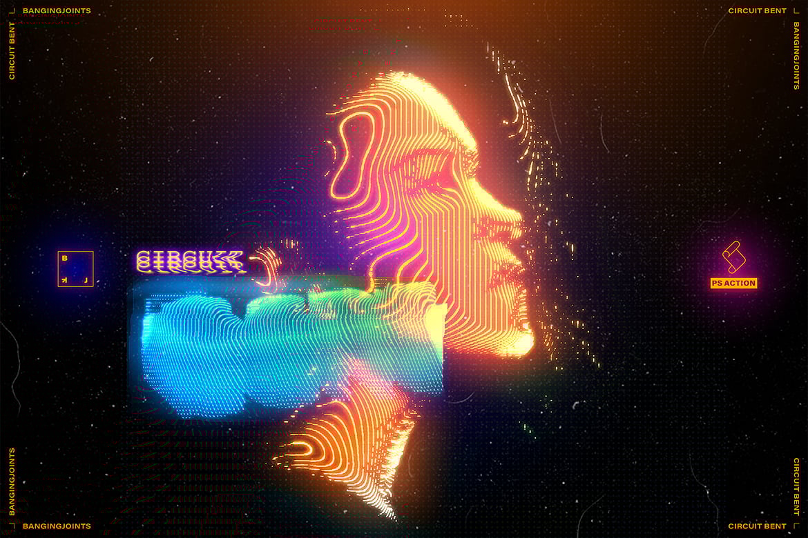 电路弯曲赛博霓虹效果PS动作