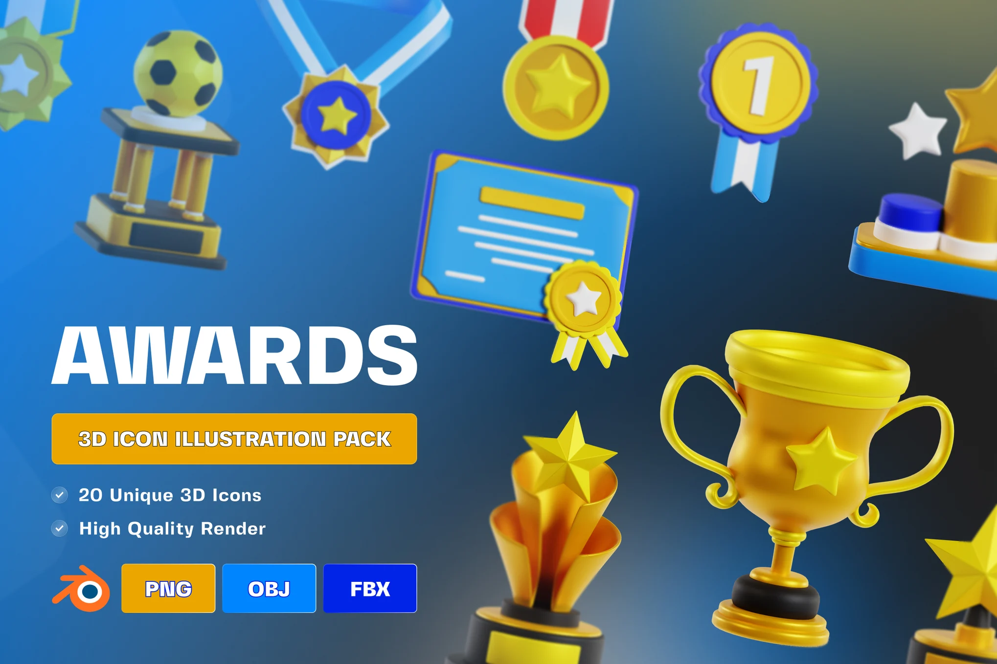 奖杯奖牌奖项 3D 插画