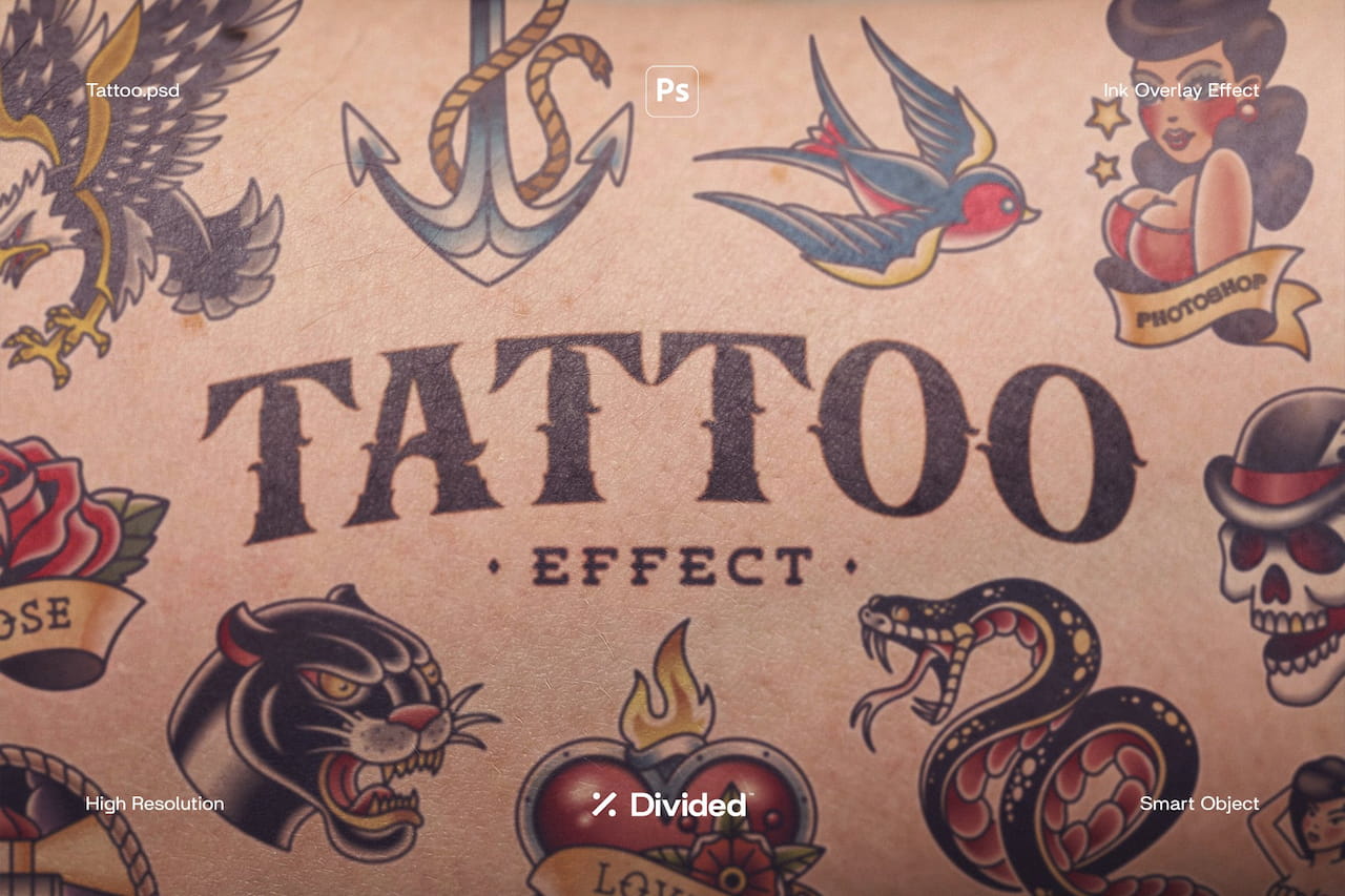 墨水纹身叠加效果样机模板