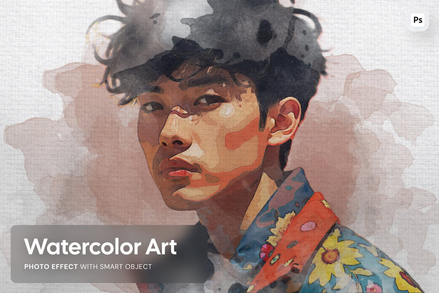 逼真的水彩艺术照片效果PS样机模板