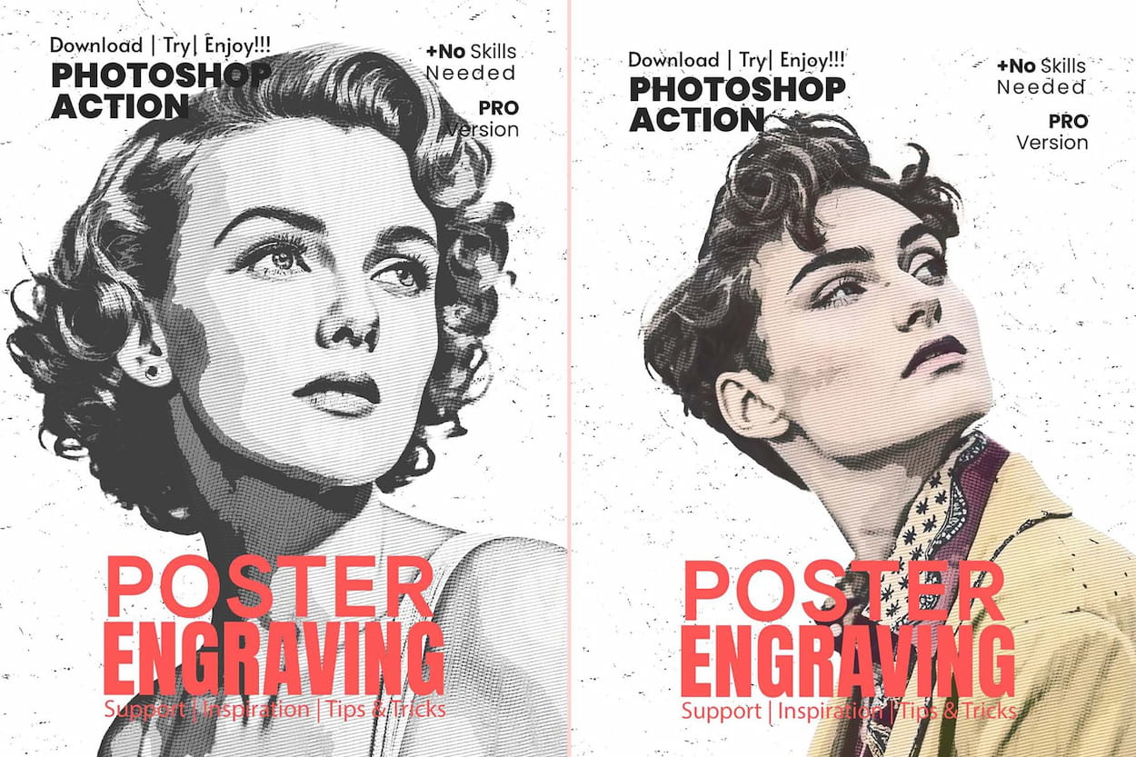 复古海报雕刻效果 Photoshop 动作